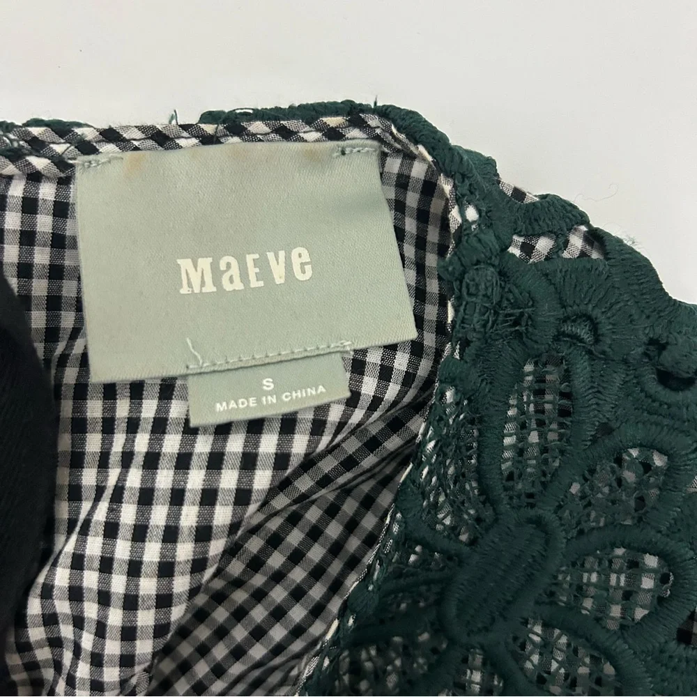 Anthropologie Maeve Green Pleated Lace Top Gabriella Gingham (size small) - Picture 8 of 10